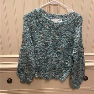 cupcakes & cashmere Teal and White Crew Neck Sweater